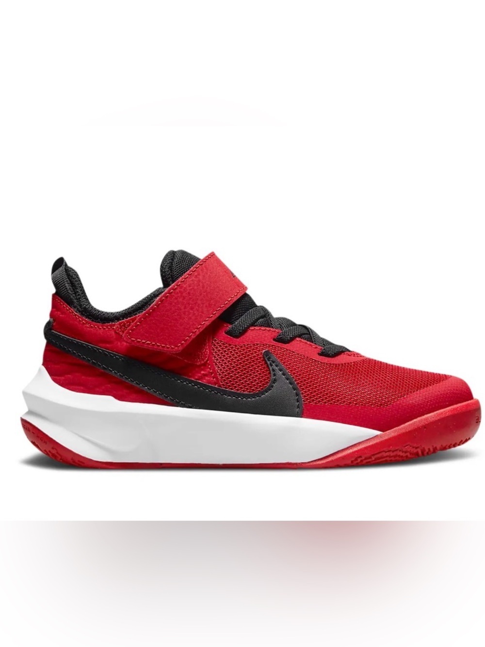 Nike Team Hustle Kids Red and Black Velcro Athletic Sneakers, Size 11C